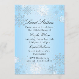 Invitación Copo de Nieve de Cristal Azul Invierno Dulces 16