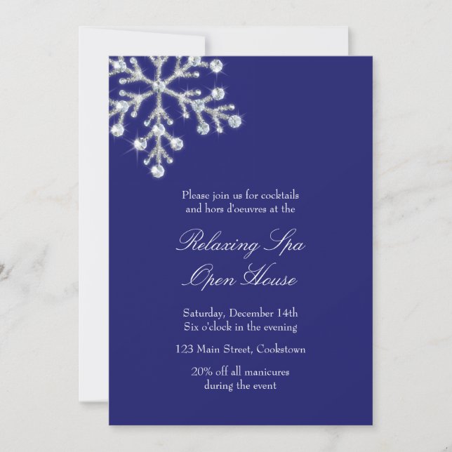 Invitación Copo de nieve de cristal con compensación azul de  (Anverso)