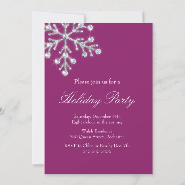 Invitación Copo de nieve de cristal feriado (magenta) (Anverso)