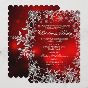 Invitación Copo de Nieve de Cristal Rojo Fiesta de Navidad Es