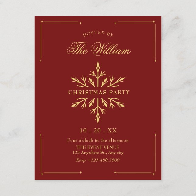 Invitación copo de nieve de la fiesta de Navidad (Anverso)
