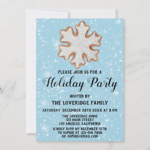 Invitación Copo de Nieve de Navidad Galleta Fiesta Azul Nieve