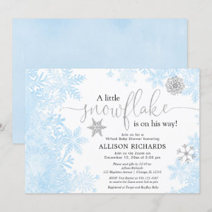 Invitación Copo de nieve de plata azul Ducha de niño virtual