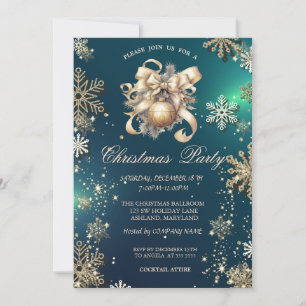 Invitación Copo de Nieve Dorado, Bola de Navidad, Empresa Ver
