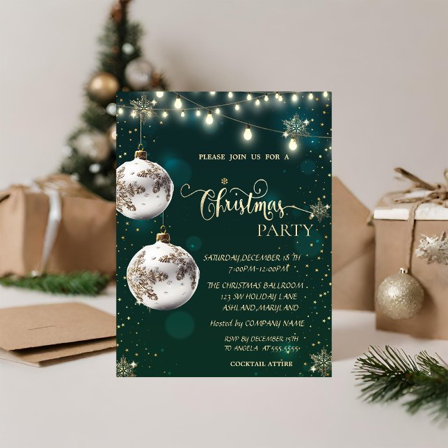 Invitación Copo de Nieve Dorado, Bolas Blancas, Luces Navidad (Subido por el creador)