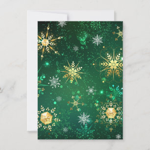 Invitación Copo de nieve dorado de Navidad sobre fondo verde