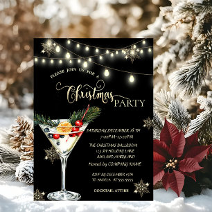 Invitación Copo de Nieve Dorado, Martini de Navidad Fiesta de