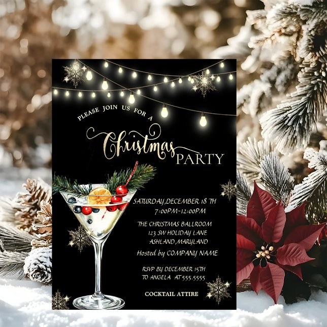 Invitación Copo de Nieve Dorado, Martini de Navidad Fiesta de (Subido por el creador)