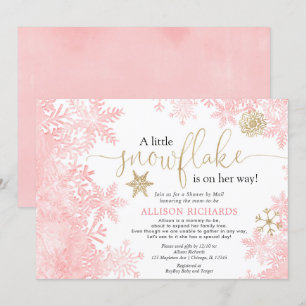 Invitación Copo de nieve dorado rosa Ducha por correo de bebé
