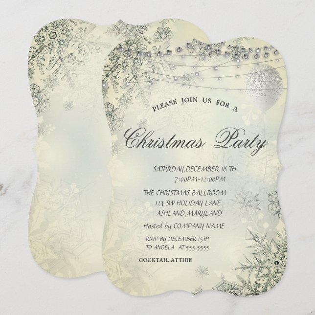 Invitación Copo de nieve elegante,Luces,Globo,Fiesta de Navid (Anverso / Reverso)