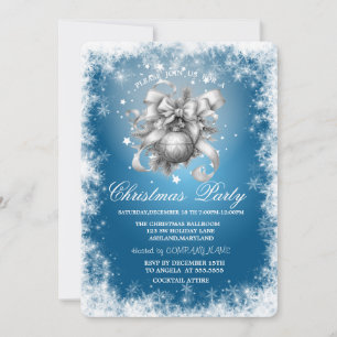 Invitación Copo de nieve,Estrellas,Bolas de Navidad Azul Navi