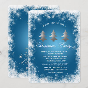 Invitación Copo de Nieve,Estrellas,Pino Azul Fiesta de Navida