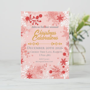 Invitación Copo de Nieve Festivo Blanco y Rosa