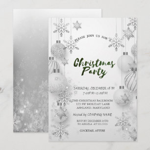 Invitación Copo de Nieve Gris, Bolas Fiesta de Navidad de la