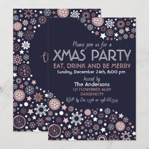 Invitación Copo de nieve invernal en azul, blanco y dorado ro