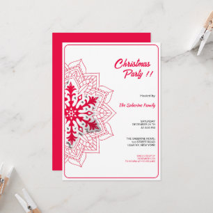 Invitación Copo de Nieve Mandala Rojo y Trineo de Santa Navid