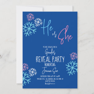 Invitación Copo de Nieve Moderno Revelación de Género Rosa Az