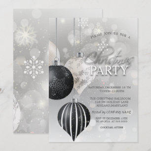 Invitación Copo de Nieve Plateado, Bolas Empresa de Navidad