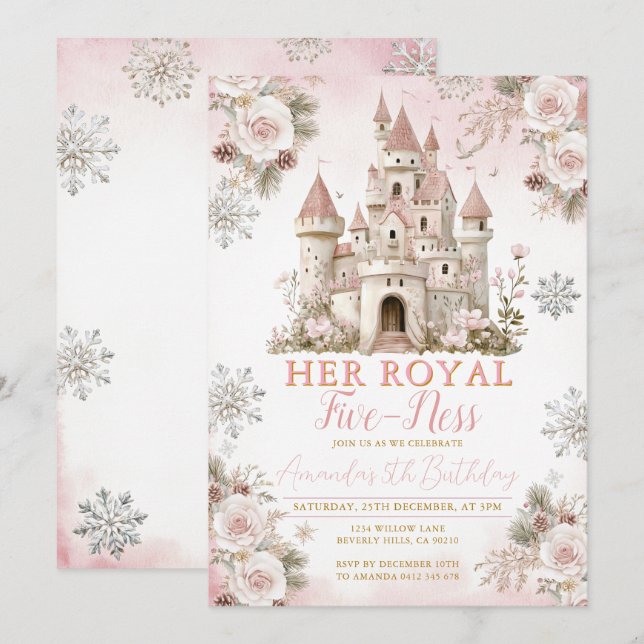 Invitación Copo de nieve rosa de invierno Cumpleaños de su al (Anverso / Reverso)