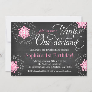 Invitación Copo de Nieve Rosa Pizarra de Tiza Invierno Oneder