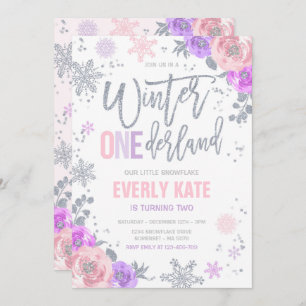 Invitación Copo de nieve rosado de cumpleaños de OneDerland e