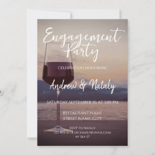 Invitación Copo de vino al atardecer en un lago