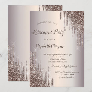 Invitación Copo de vino chic con gotas de brillo Jubilación