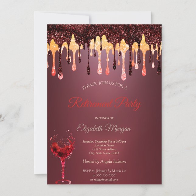 Invitación Copo de vino con gotas de brillo de Borgoña Jubila (Anverso)