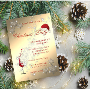 Invitación Copo de vino, copos de nieve, fiesta de Navidad co