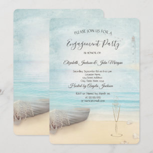Invitación Copo de vino de faro de barco de playa Compromiso