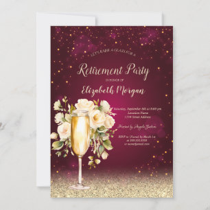 Invitación Copo de vino dorado Bokeh rosas blancas rojas Jubi