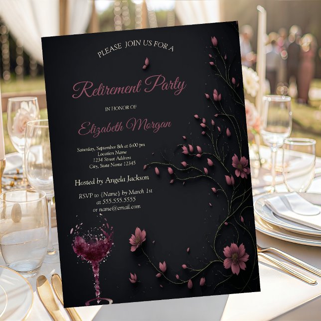 Invitación Copo de vino gótico de flores oscuras Parte de jub (Subido por el creador)