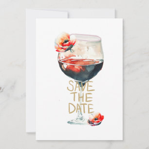 Invitación Copo de vino para guardar la fecha con amapolas ro