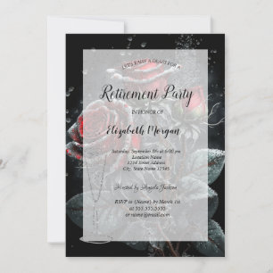 Invitación Copo de vino rosas oscuras gotas jubilación