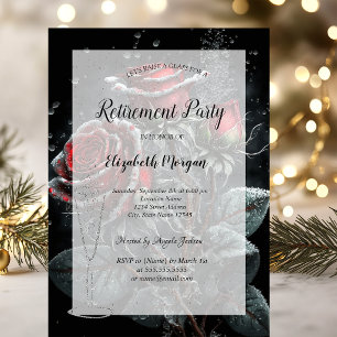 Invitación Copo de vino rosas oscuras gotas jubilación