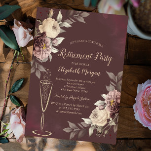 Invitación Copo de vino Rosas sonrojadas Marrón Jubilación