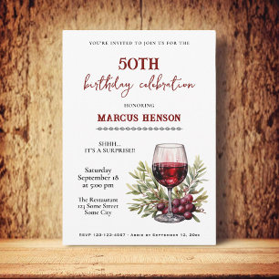 Invitación Copo de vino rústico Cumpleaños sorpresa 50 años F
