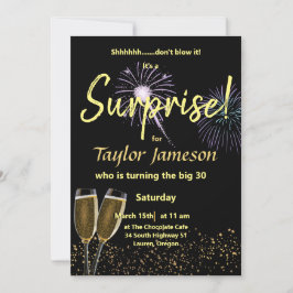 Invitación Copo de vino sorpresa negro y dorado