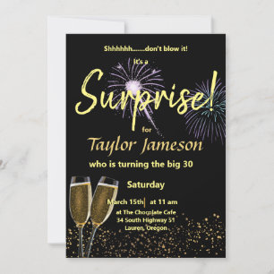 Invitación Copo de vino sorpresa negro y dorado 