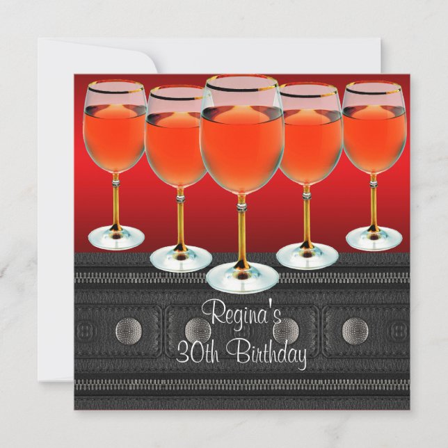 Invitación Copo de vino tinto para cumpleaños 30 (Anverso)
