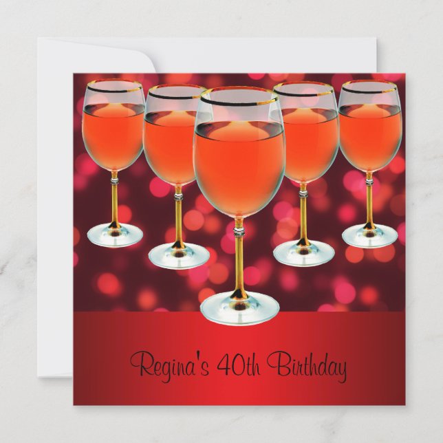 Invitación Copo de vino tinto para cumpleaños 40 (Anverso)