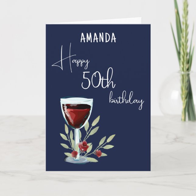 Invitación Copo de Vino Tinto Rústico Olivo Cumpleaños Feliz  (Anverso)