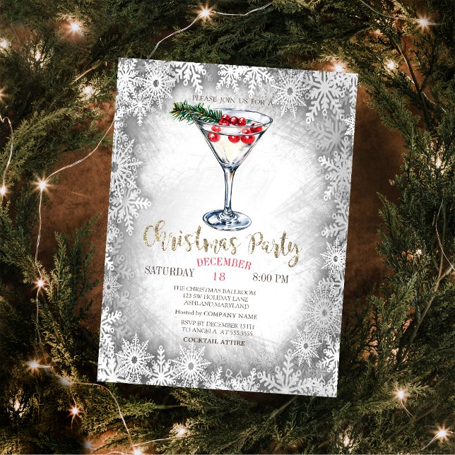 Invitación Copos de Navidad Martini Gris Navidad (Subido por el creador)