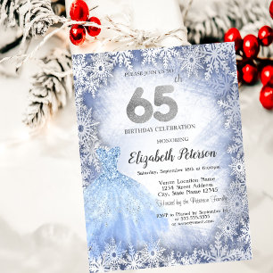 Invitación Copos de Nieve Azul de Vestir Cumpleaños 65 de Inv