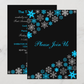 Invitación Copos de nieve azul plateado