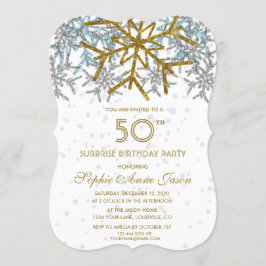 Invitación Copos de nieve azul rosado de plata de invierno 50