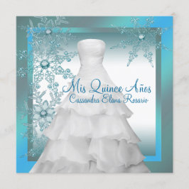 Invitación Copos de nieve azul teal para Quinceañera de invie