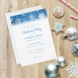 Invitación Copos de Nieve Azules Clásico Blanco Navidad Fiest