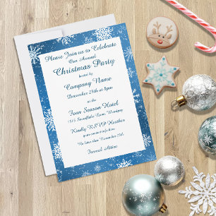 Invitación Copos de Nieve Azules Clásico Blanco Navidad Fiest