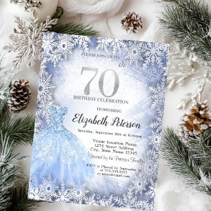 Invitación Copos de Nieve Azules de Invierno Cumpleaños 70